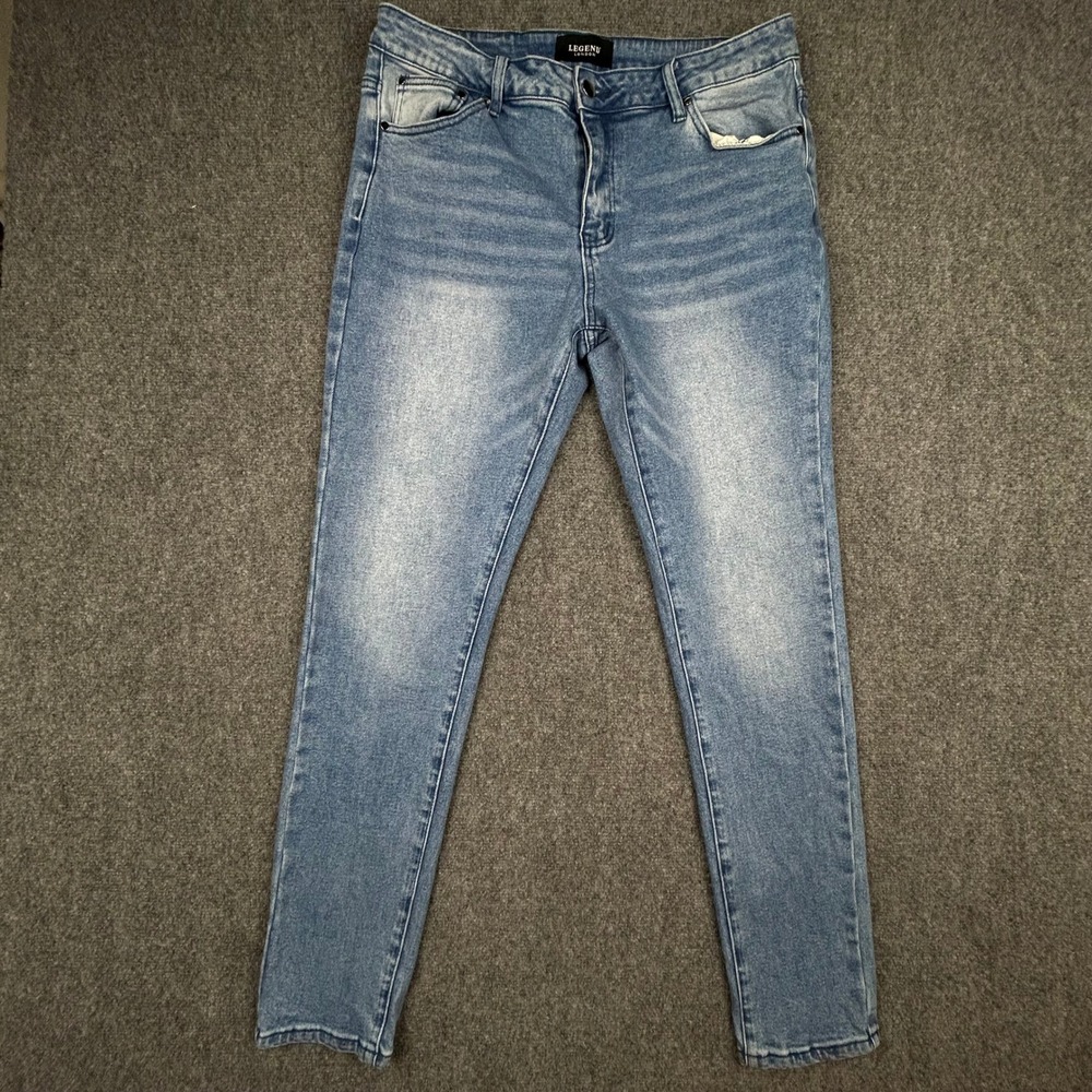 Legend London Slim Fit Jeans Mens 36x32 Light Blue M0454 Stretch Denim Tapered